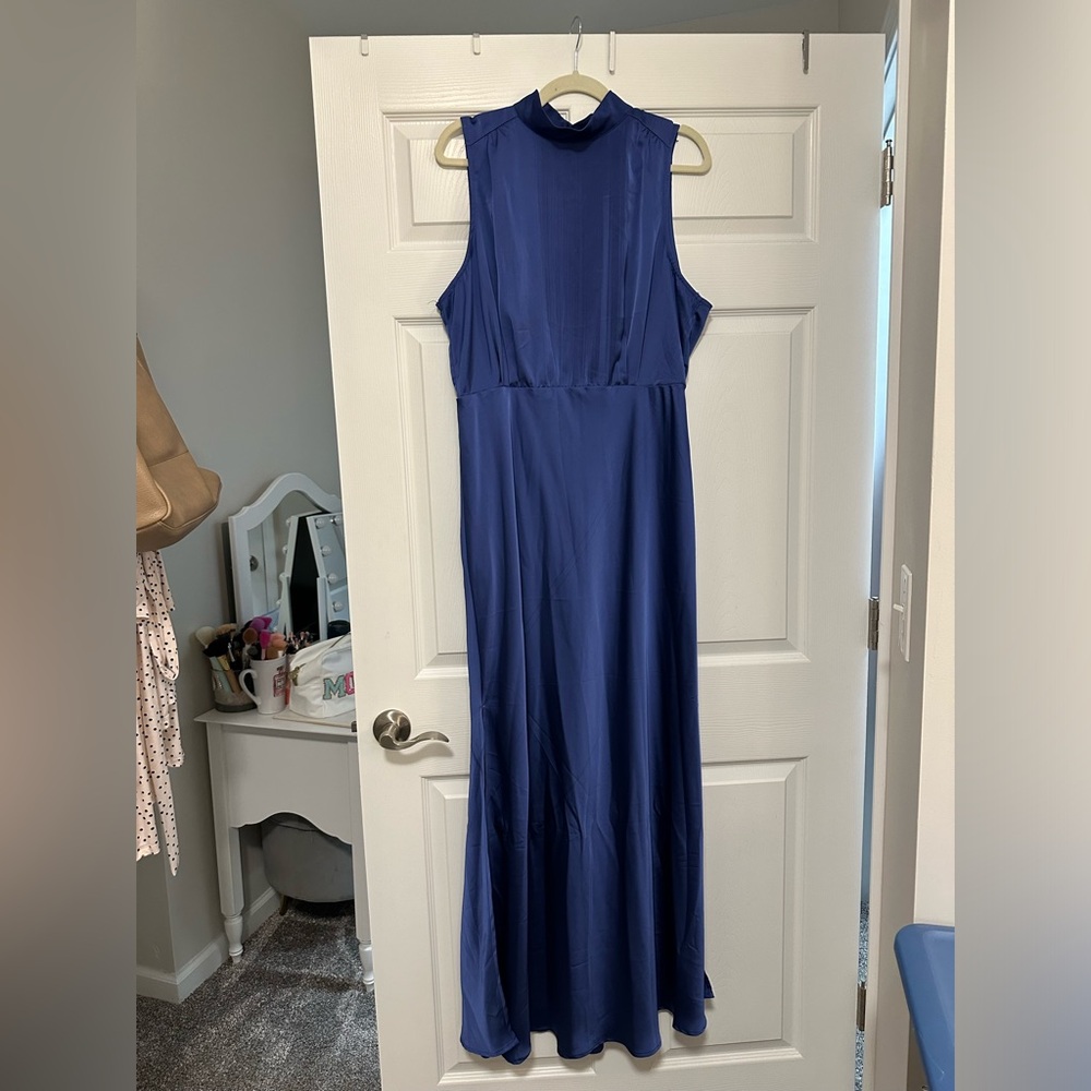 Lulus Blue Satin Mockneck Gown Blue Size 1X